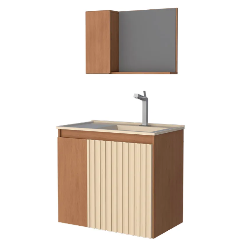 Kit Gabinete para Banheiro Camomila/Areia de 60cm Cozimax
